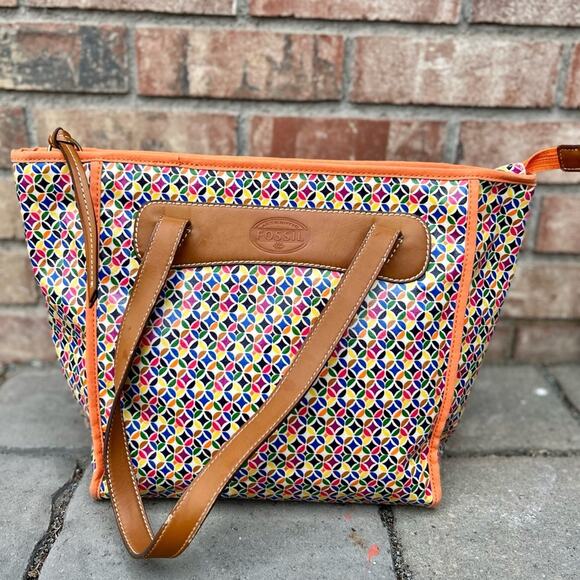 Fossil Geometric Waxed Canvas Shoulder Bag - Picture 1 of 7